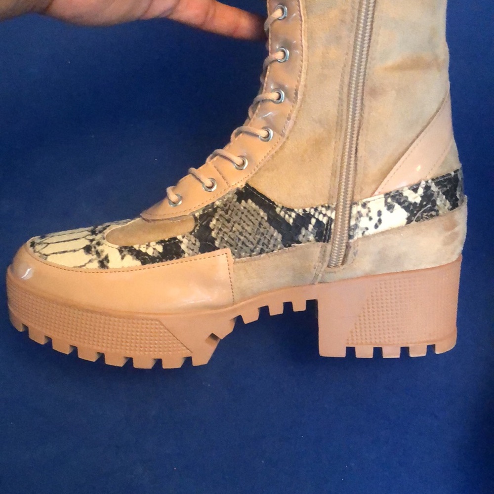 Cape Robbins Zipper Print & Tan Lace-Up Knee-High Boots - Picture 8 of 13